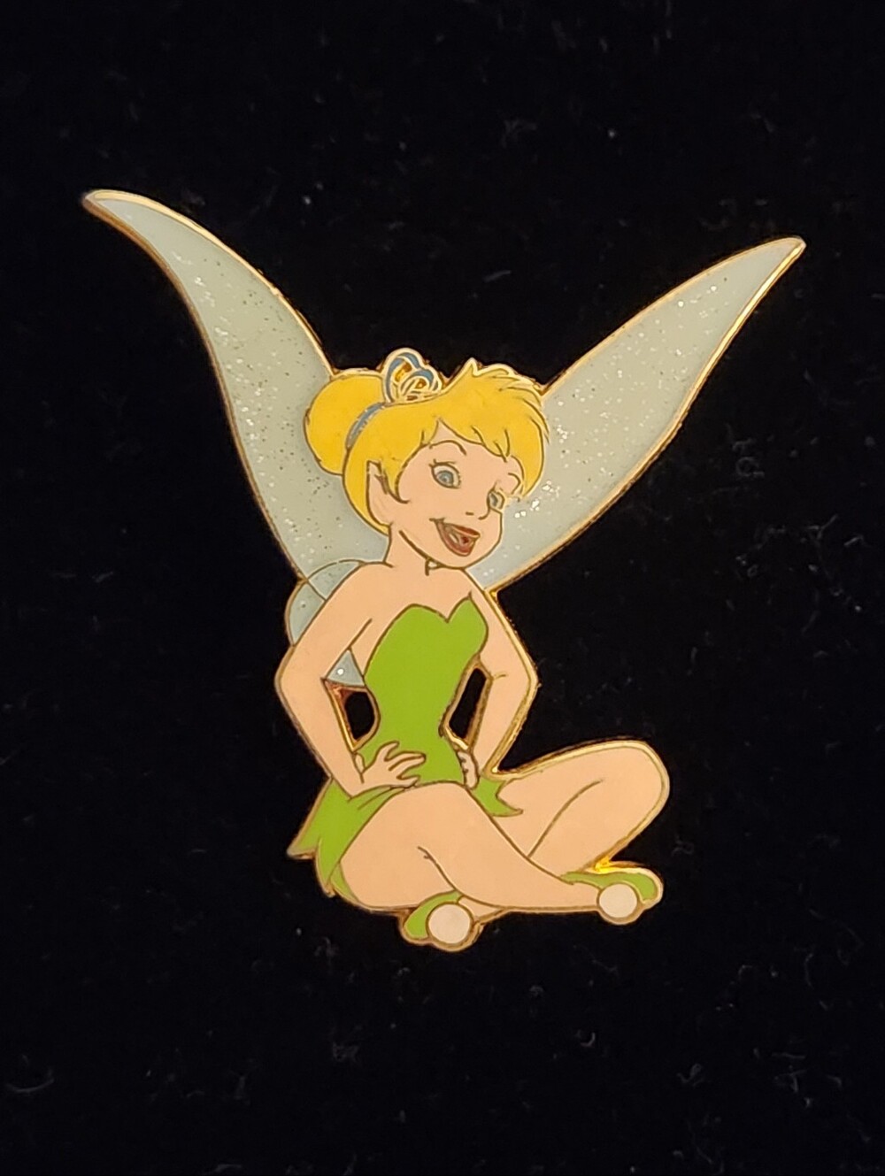 Disney Tinker Bell Sitting Glitter Wings Trading Pin Peter Pan Fairy
